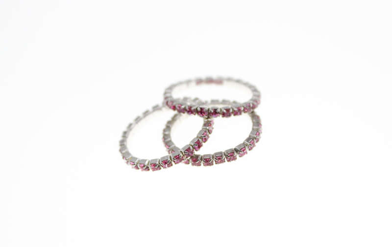 Ring - 3 x Fashion Stretch Silver Tone Rings with Pink Diamantes - ML2405