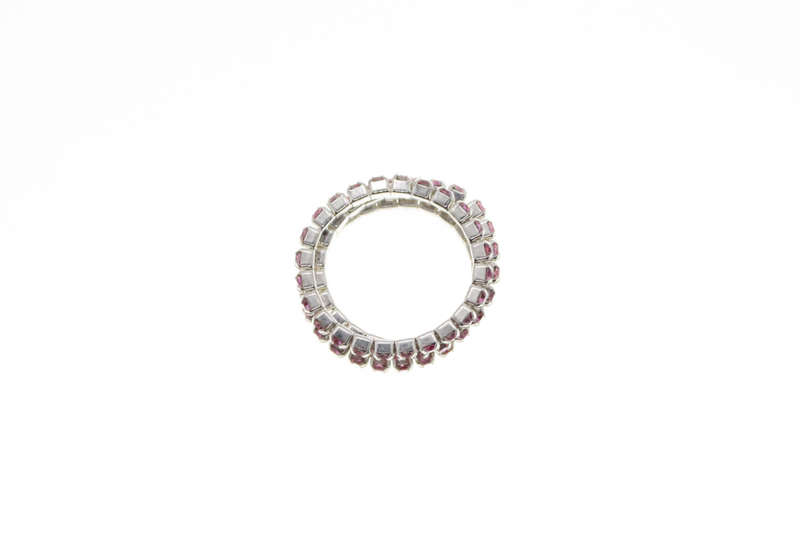 Ring - 3 x Fashion Stretch Silver Tone Rings with Pink Diamantes - ML2405