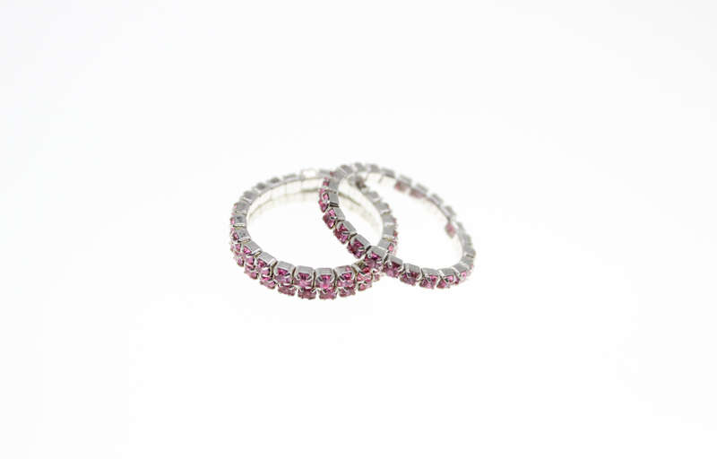 Ring - 3 x Fashion Stretch Silver Tone Rings with Pink Diamantes - ML2405