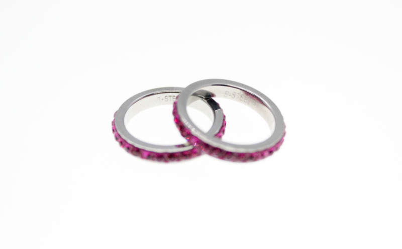 Ring - 2 x Fashion Stainless Steel Pink Diamante Stack Rings - ML2408