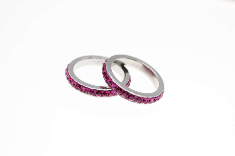 Ring - 2 x Fashion Stainless Steel Pink Diamante Stack Rings - ML2408