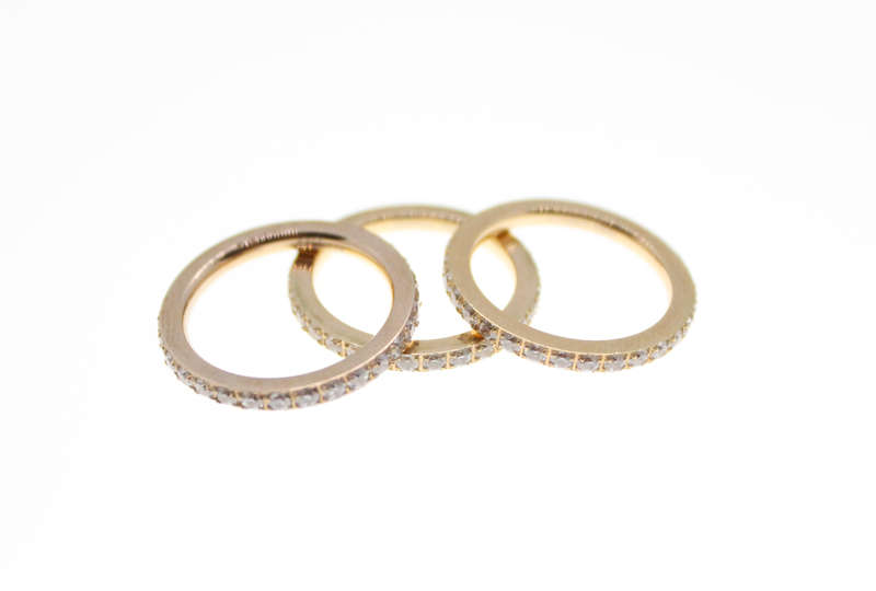 Ring - 3 x Fashion Stainless Steel Ring with Diamante Band, Stamped Del Coursy - ML2409