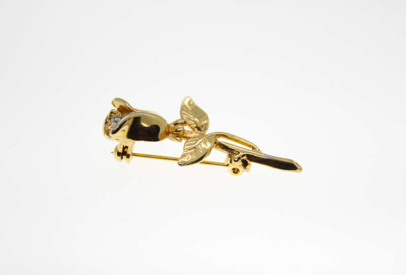 Brooch - Vintage Gold Tone Rose with Diamante - ML2411