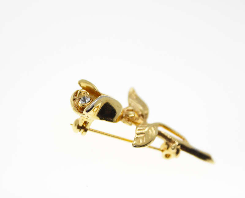 Brooch - Vintage Gold Tone Rose with Diamante - ML2411