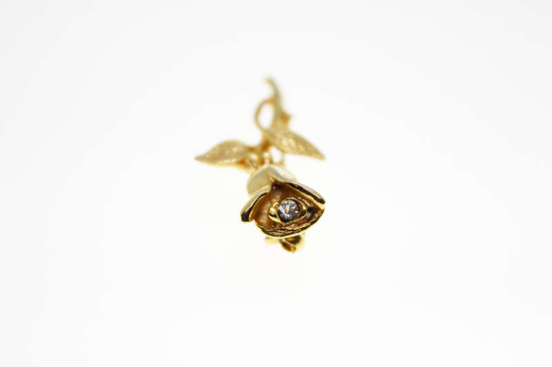 Brooch - Vintage Gold Tone Rose with Diamante - ML2411