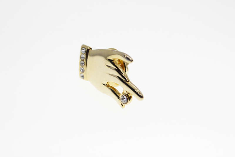 Brooch - Vintage Gold Tone Hand Shaped Brooch with Diamantes - ML2420