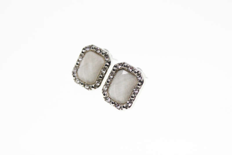 Earrings - Vintage Silver Tone Faceted White stone surrounded with Marcasite - ML2421