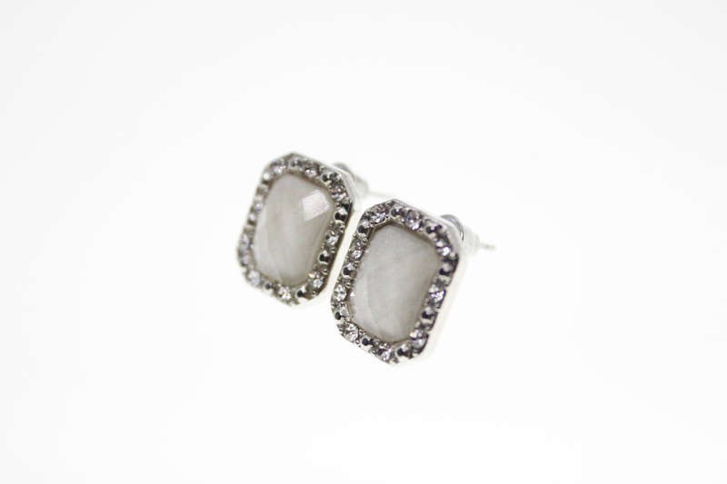 Earrings - Vintage Silver Tone Faceted White stone surrounded with Marcasite - ML2421