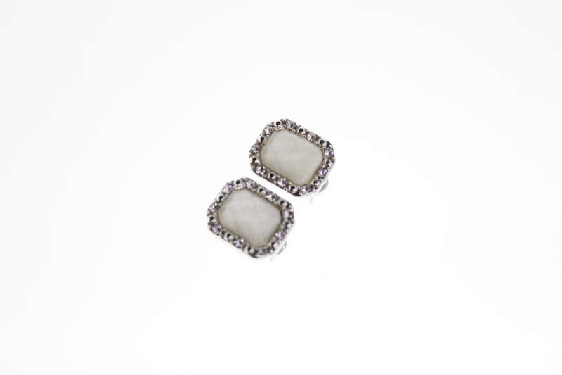 Earrings - Vintage Silver Tone Faceted White stone surrounded with Marcasite - ML2421