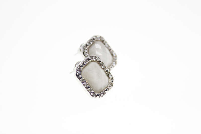 Earrings - Vintage Silver Tone Faceted White stone surrounded with Marcasite - ML2421