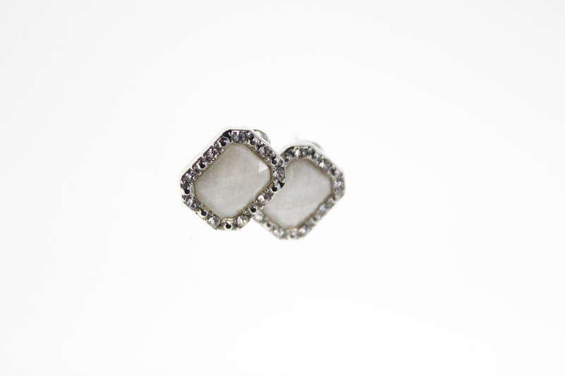 Earrings - Vintage Silver Tone Faceted White stone surrounded with Marcasite - ML2421