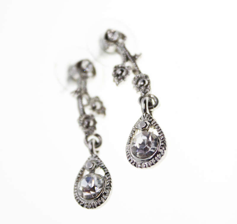 Earrings - Vintage Silver Tone Teardrop Diamante and Studded Earrings - ML2424