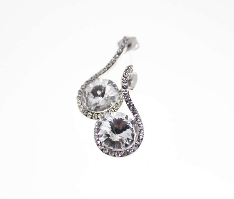 Earrings -Swirl type Silver Tone. Large Diamante with smaller Diamantes - ML2439