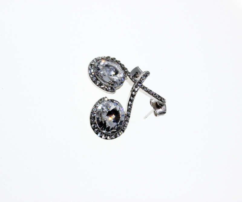 Earrings -Swirl type Silver Tone. Large Diamante with smaller Diamantes - ML2439
