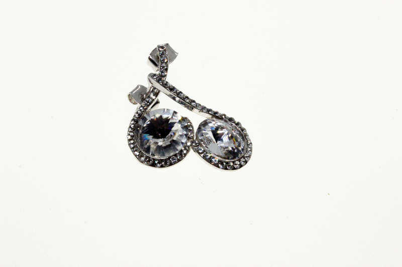 Earrings -Swirl type Silver Tone. Large Diamante with smaller Diamantes - ML2439