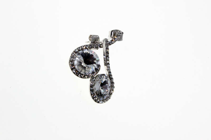 Earrings -Swirl type Silver Tone. Large Diamante with smaller Diamantes - ML2439