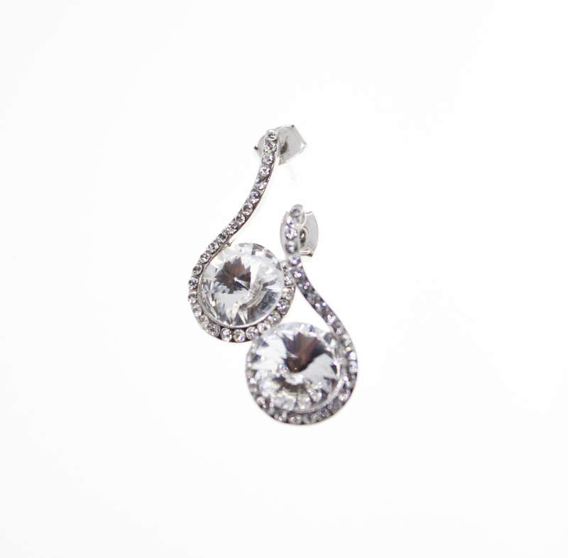 Earrings -Swirl type Silver Tone. Large Diamante with smaller Diamantes - ML2439