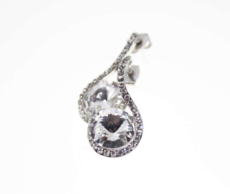 Earrings -Swirl type Silver Tone. Large Diamante with smaller Diamantes - ML2439