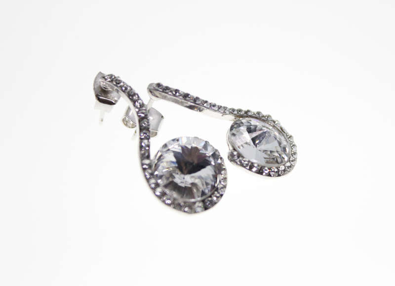 Earrings -Swirl type Silver Tone. Large Diamante with smaller Diamantes - ML2439