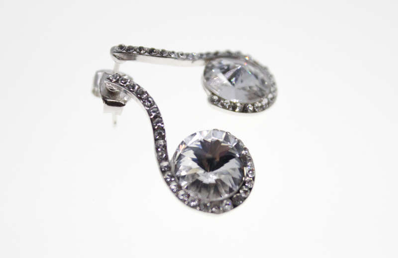 Earrings -Swirl type Silver Tone. Large Diamante with smaller Diamantes - ML2439