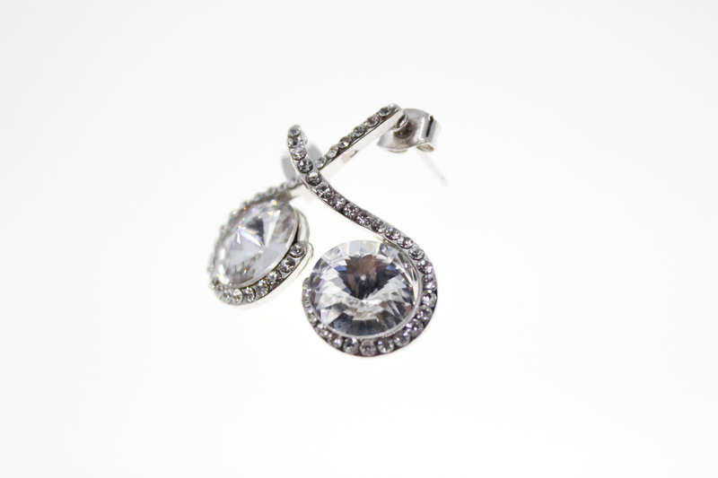Earrings -Swirl type Silver Tone. Large Diamante with smaller Diamantes - ML2439
