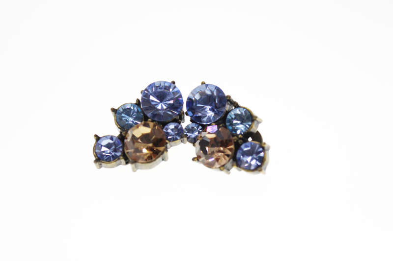 Earrings - Vintage Icy Blue Huggies. Clip Ons. Bronze Tone.  Diamantes with Brown Stone - ML2440