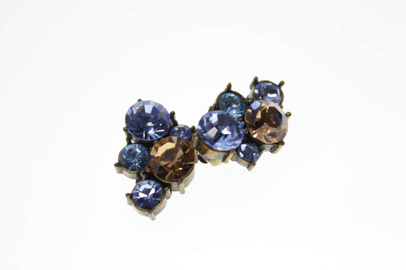 Earrings - Vintage Icy Blue Huggies. Clip Ons. Bronze Tone.  Diamantes with Brown Stone - ML2440