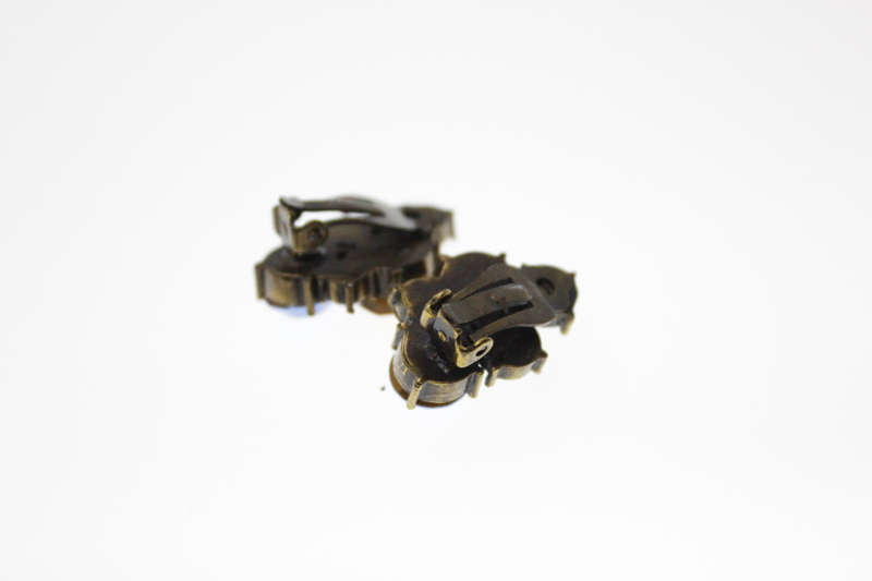 Earrings - Vintage Icy Blue Huggies. Clip Ons. Bronze Tone.  Diamantes with Brown Stone - ML2440