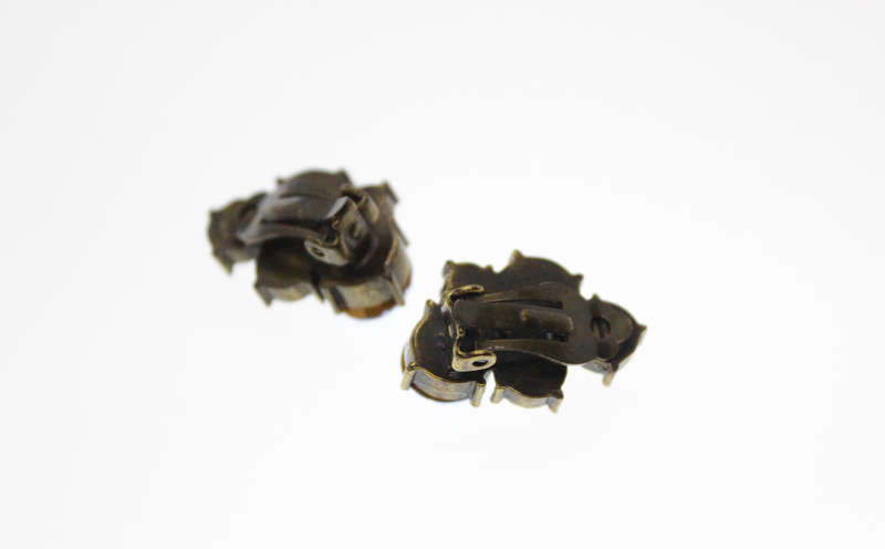Earrings - Vintage Icy Blue Huggies. Clip Ons. Bronze Tone.  Diamantes with Brown Stone - ML2440