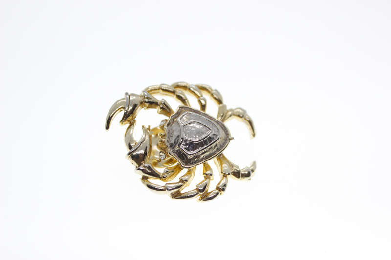Brooch - Vintage Lapal Pin/Scarf Pin Gold and Silver Tone Crab with Diamante Eyes - ML2443