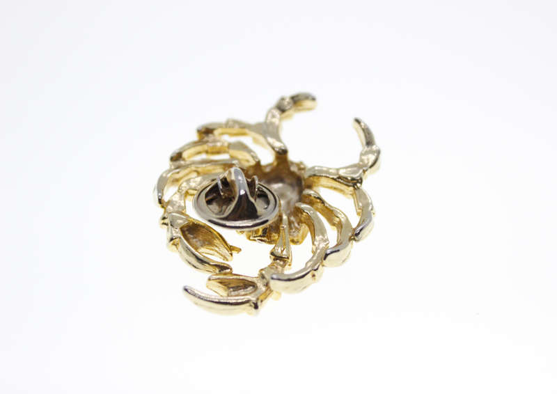 Brooch - Vintage Lapal Pin/Scarf Pin Gold and Silver Tone Crab with Diamante Eyes - ML2443