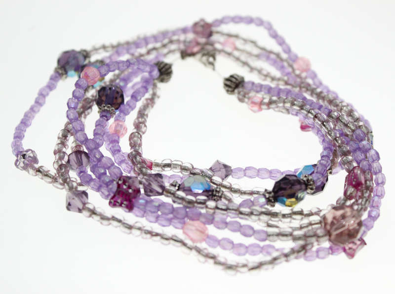 Necklace  - Vintage Purple Beaded Necklace with Pink Butterfly Beads - ML2449