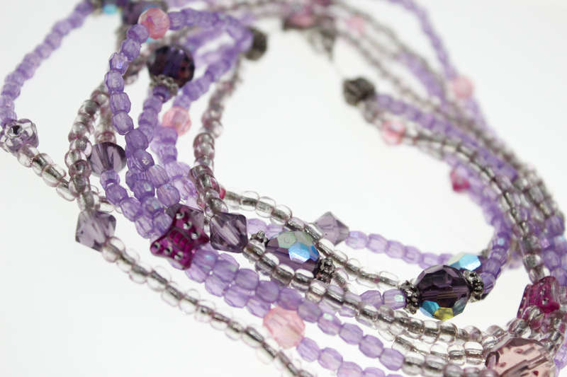 Necklace  - Vintage Purple Beaded Necklace with Pink Butterfly Beads - ML2449