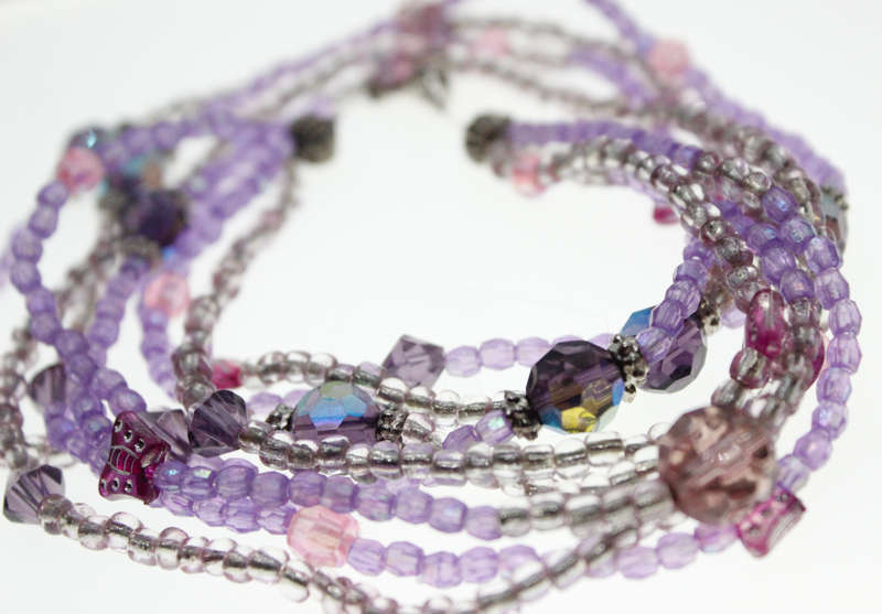 Necklace  - Vintage Purple Beaded Necklace with Pink Butterfly Beads - ML2449