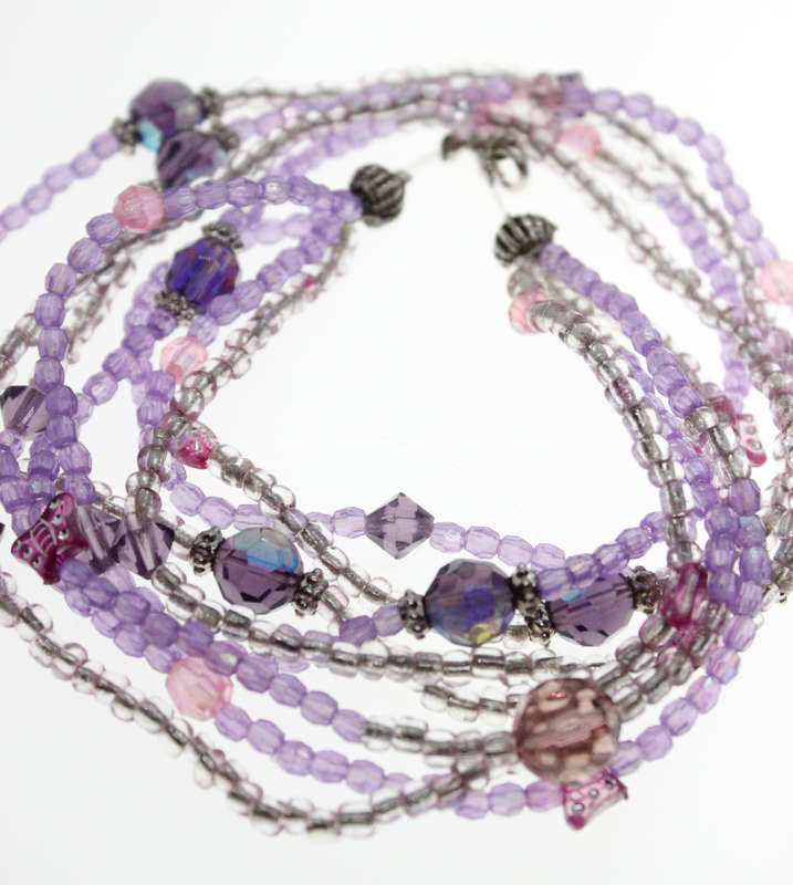 Necklace  - Vintage Purple Beaded Necklace with Pink Butterfly Beads - ML2449