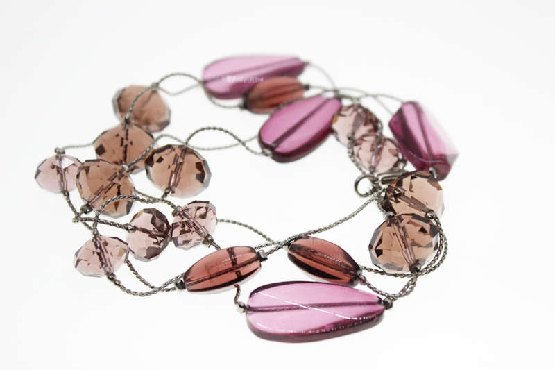 Necklace - Vintage Silver Tone Beaded Necklace with Different Sized Purple Beads - ML2450