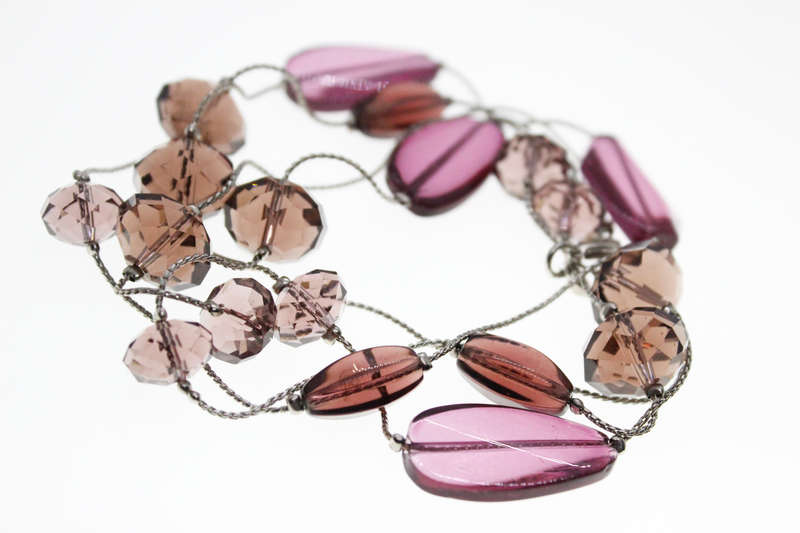 Necklace - Vintage Silver Tone Beaded Necklace with Different Sized Purple Beads - ML2450