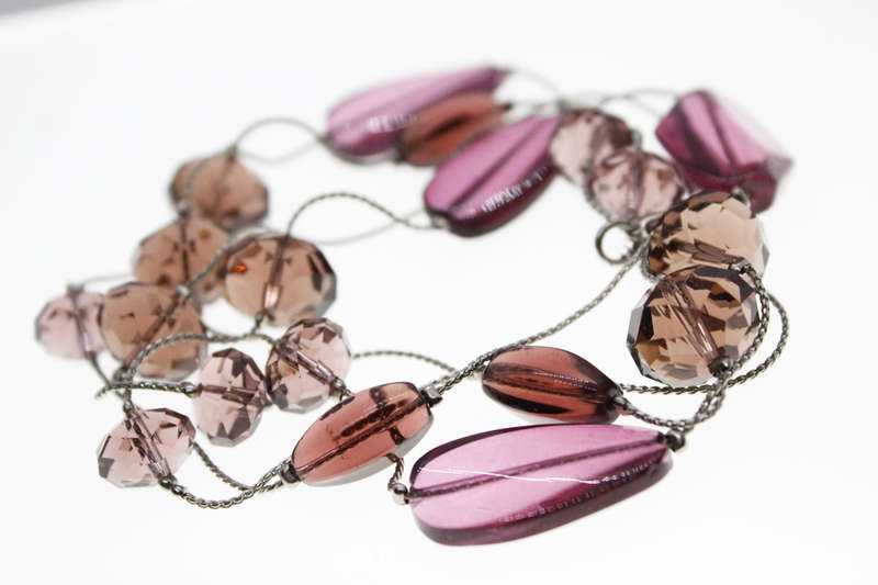 Necklace - Vintage Silver Tone Beaded Necklace with Different Sized Purple Beads - ML2450