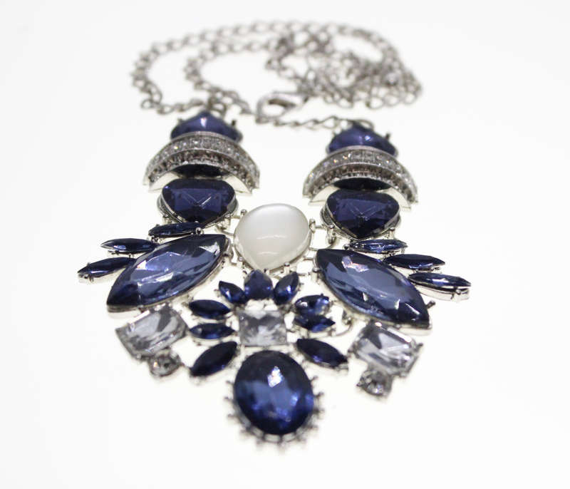 Necklace - Vintage Silver Tone Butterfly Style with Blue and Clear Stones - ML2456
