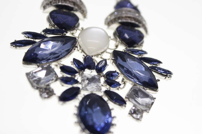 Necklace - Vintage Silver Tone Butterfly Style with Blue and Clear Stones - ML2456