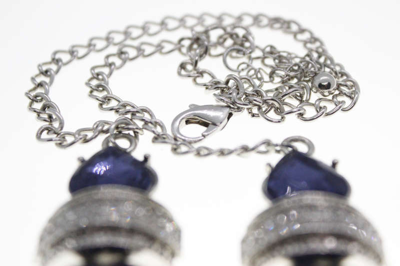 Necklace - Vintage Silver Tone Butterfly Style with Blue and Clear Stones - ML2456