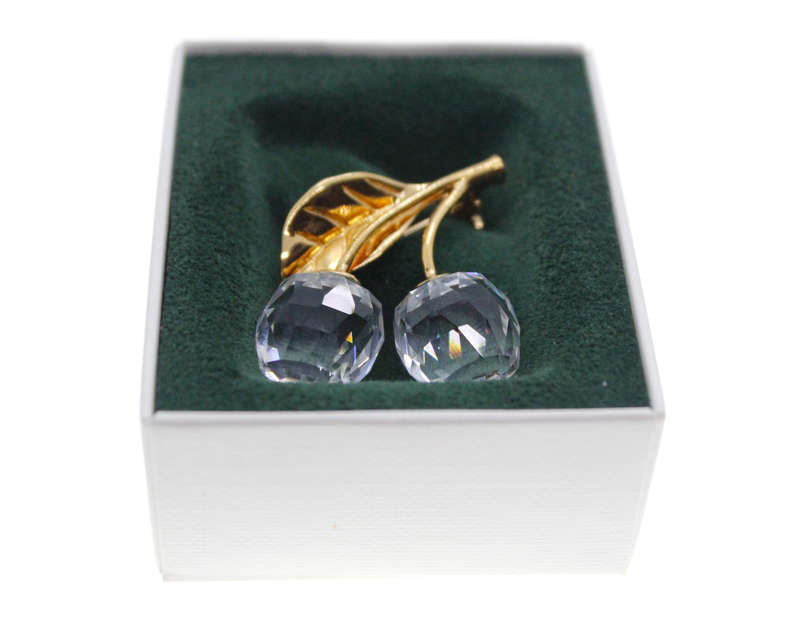 Brooch - Swarovski Crystal Ball Brooch with Gold Tone Leaf, in Original Box, Made in Austria - ML...