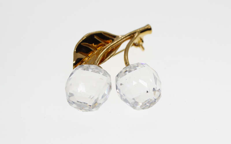 Brooch - Swarovski Crystal Ball Brooch with Gold Tone Leaf, in Original Box, Made in Austria - ML...