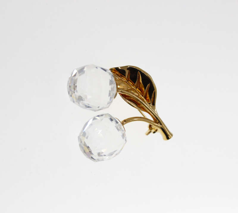 Brooch - Swarovski Crystal Ball Brooch with Gold Tone Leaf, in Original Box, Made in Austria - ML...