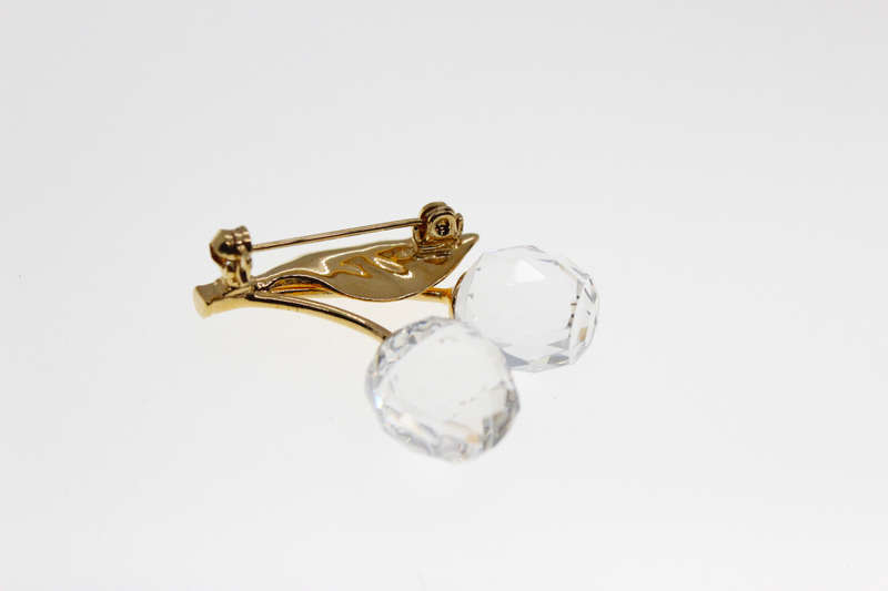 Brooch - Swarovski Crystal Ball Brooch with Gold Tone Leaf, in Original Box, Made in Austria - ML...