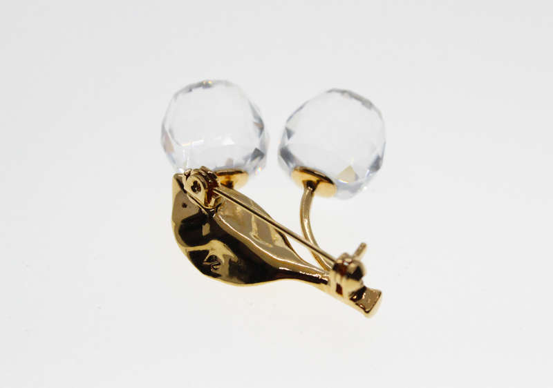Brooch - Swarovski Crystal Ball Brooch with Gold Tone Leaf, in Original Box, Made in Austria - ML...