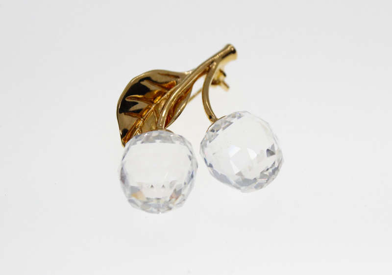 Brooch - Swarovski Crystal Ball Brooch with Gold Tone Leaf, in Original Box, Made in Austria - ML...