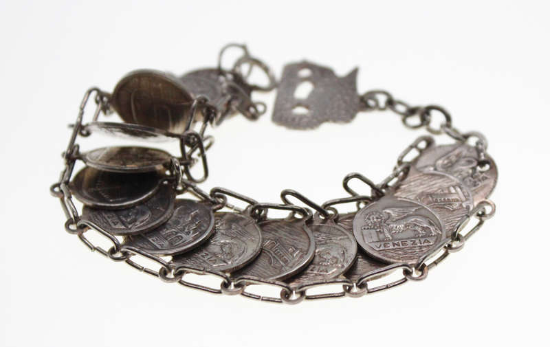 Bracelet - Vintage Silver Tone Venice Stamped Coin Bracelet - ML2461