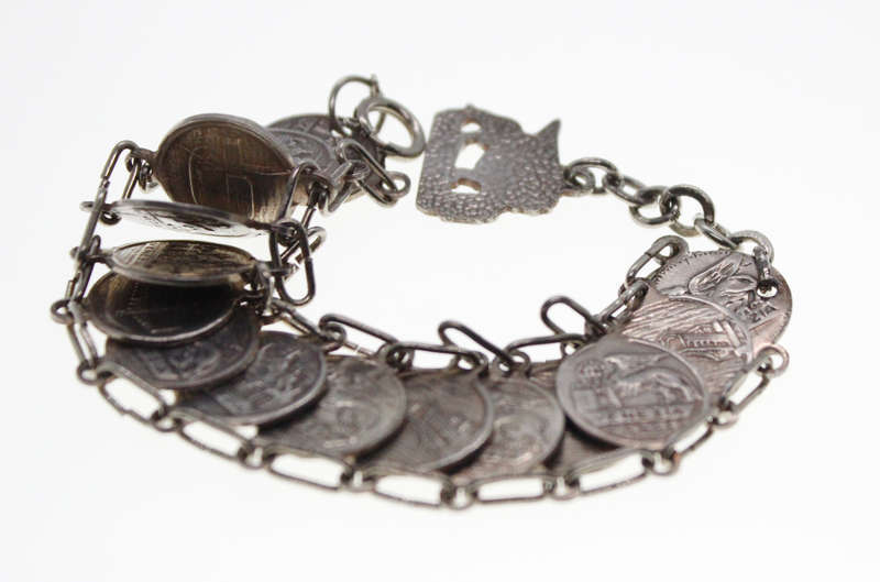 Bracelet - Vintage Silver Tone Venice Stamped Coin Bracelet - ML2461