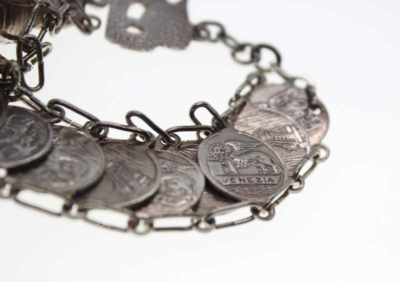 Bracelet - Vintage Silver Tone Venice Stamped Coin Bracelet - ML2461